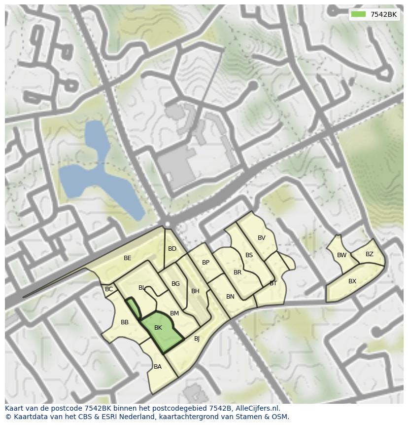 Afbeelding van het postcodegebied 7542 BK op de kaart.
