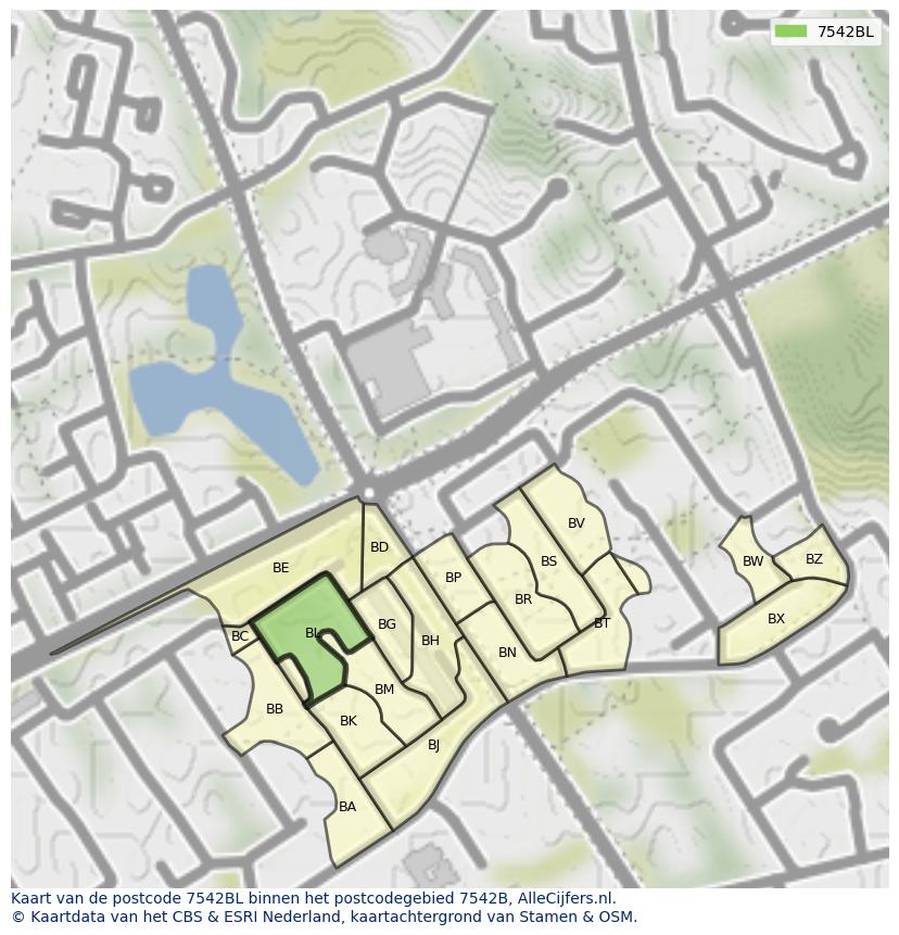 Afbeelding van het postcodegebied 7542 BL op de kaart.