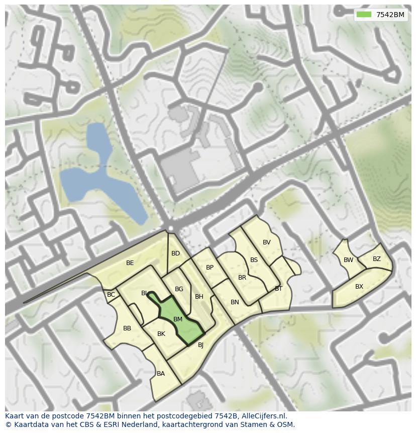 Afbeelding van het postcodegebied 7542 BM op de kaart.