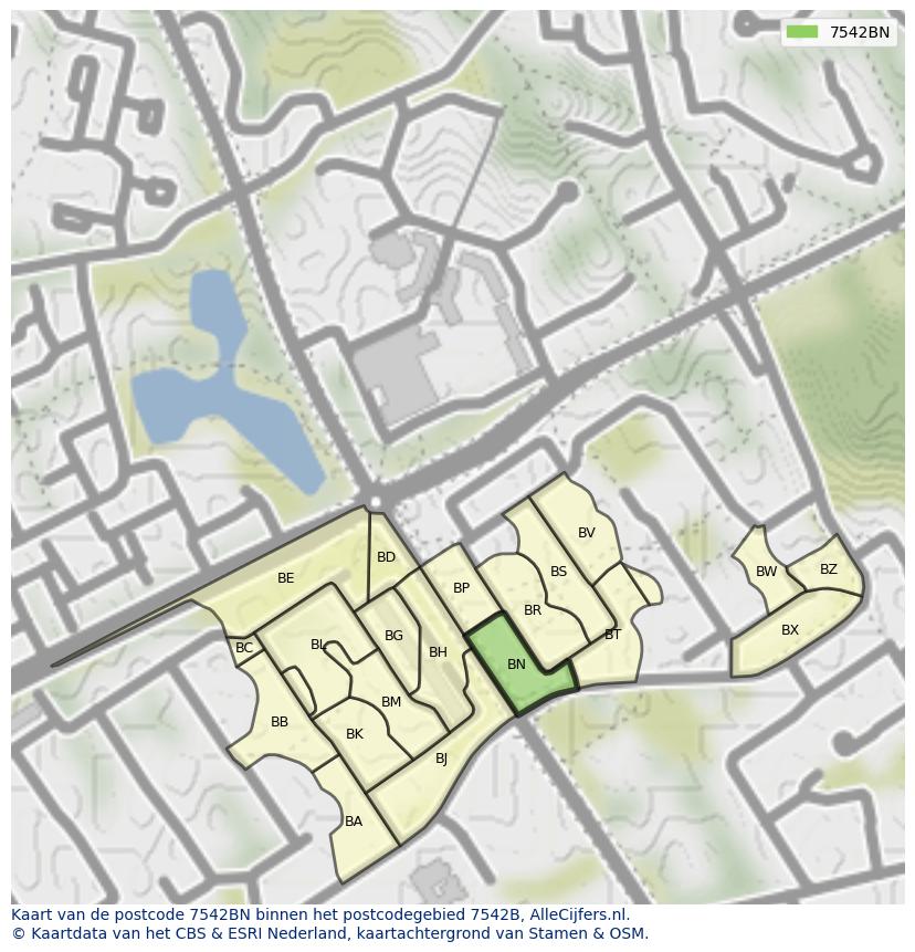 Afbeelding van het postcodegebied 7542 BN op de kaart.