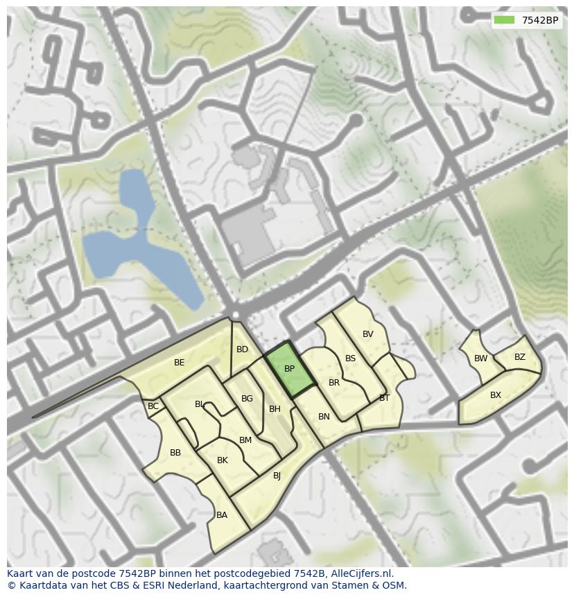 Afbeelding van het postcodegebied 7542 BP op de kaart.