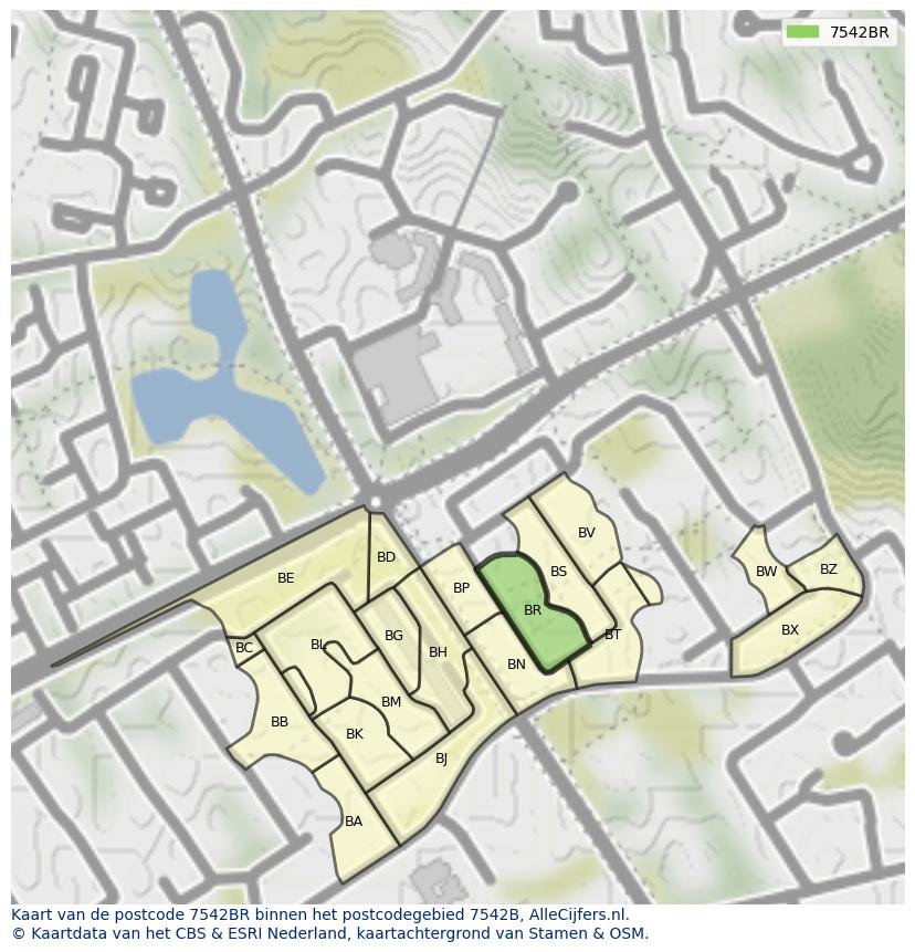 Afbeelding van het postcodegebied 7542 BR op de kaart.