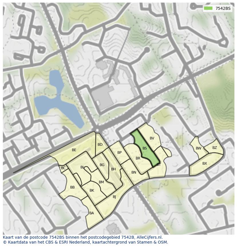 Afbeelding van het postcodegebied 7542 BS op de kaart.
