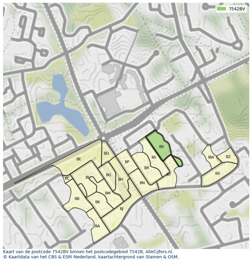 Afbeelding van het postcodegebied 7542 BV op de kaart.