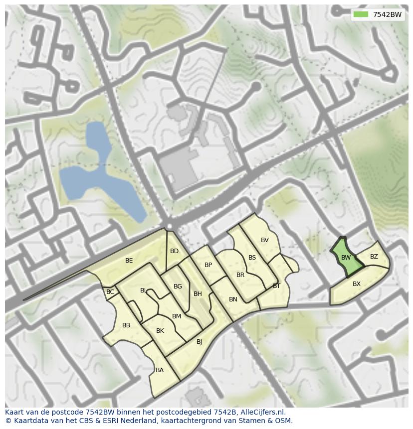 Afbeelding van het postcodegebied 7542 BW op de kaart.