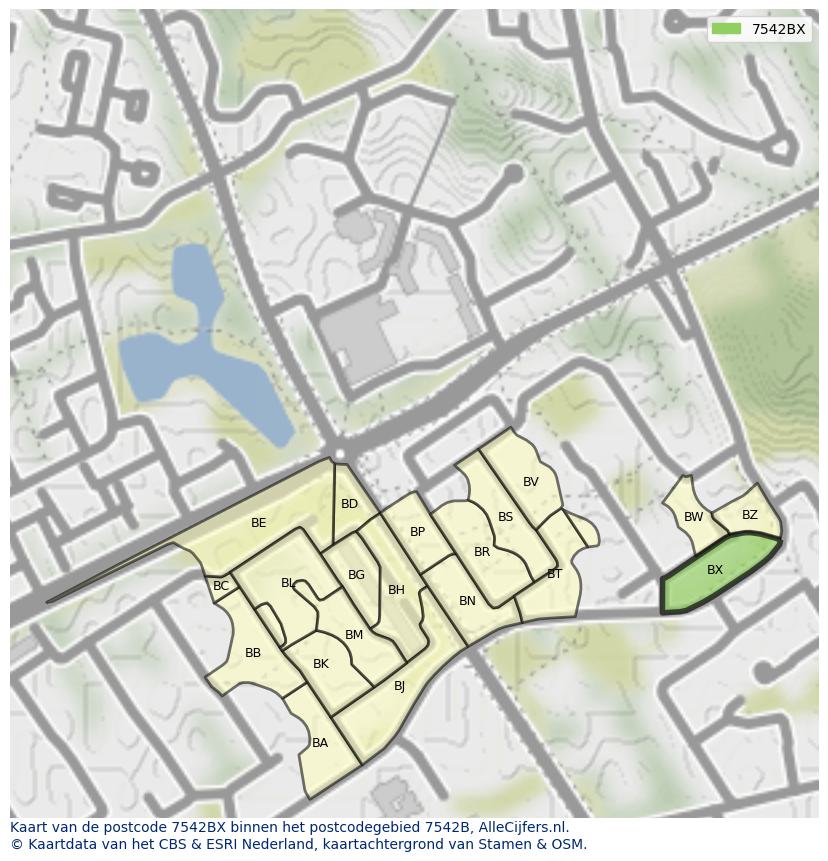 Afbeelding van het postcodegebied 7542 BX op de kaart.
