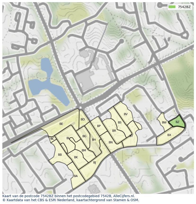 Afbeelding van het postcodegebied 7542 BZ op de kaart.
