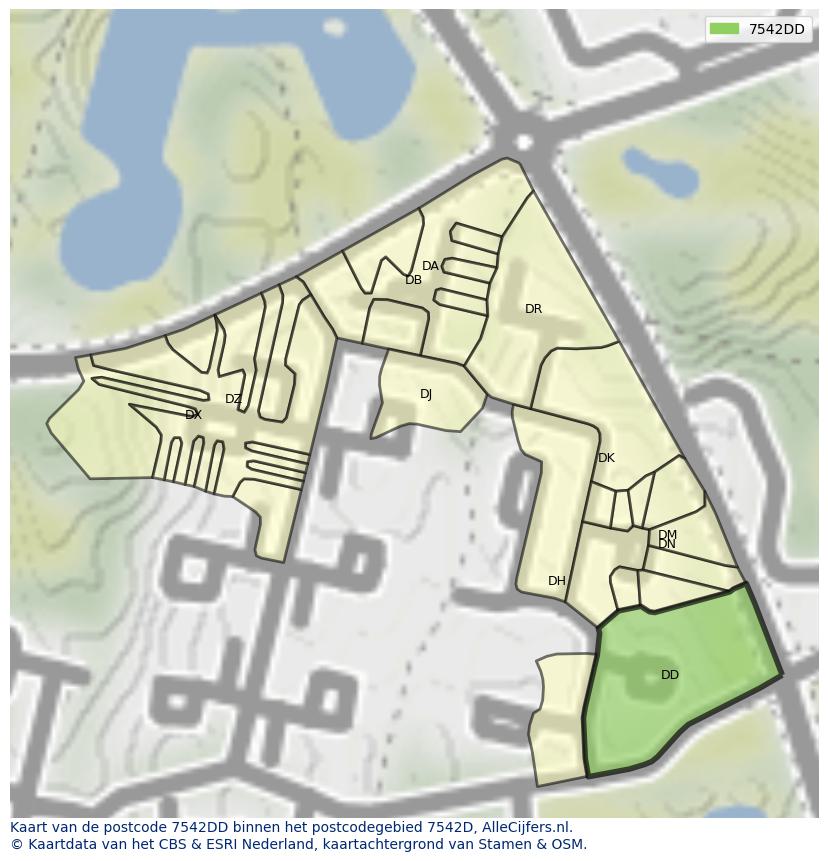 Afbeelding van het postcodegebied 7542 DD op de kaart.