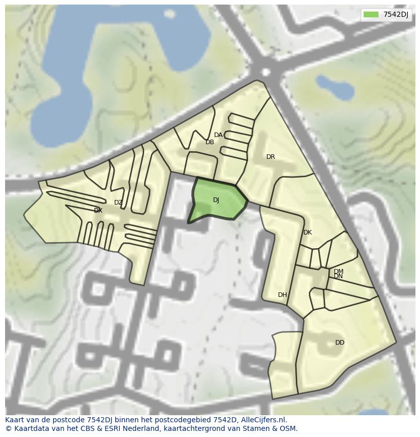 Afbeelding van het postcodegebied 7542 DJ op de kaart.