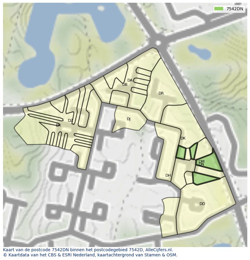Afbeelding van het postcodegebied 7542 DN op de kaart.