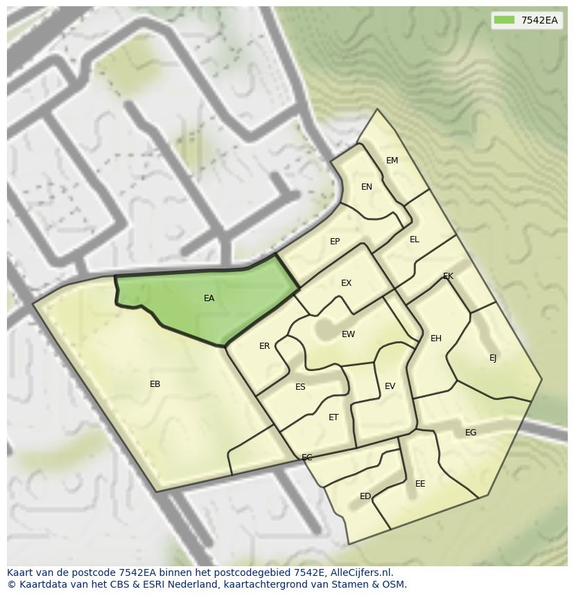Afbeelding van het postcodegebied 7542 EA op de kaart.
