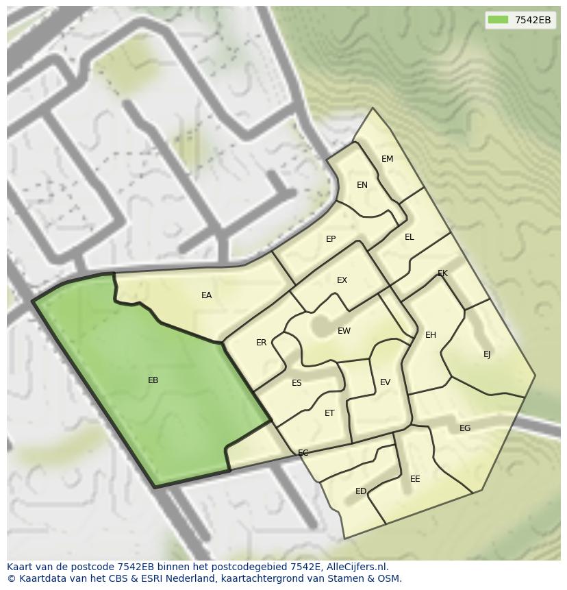 Afbeelding van het postcodegebied 7542 EB op de kaart.