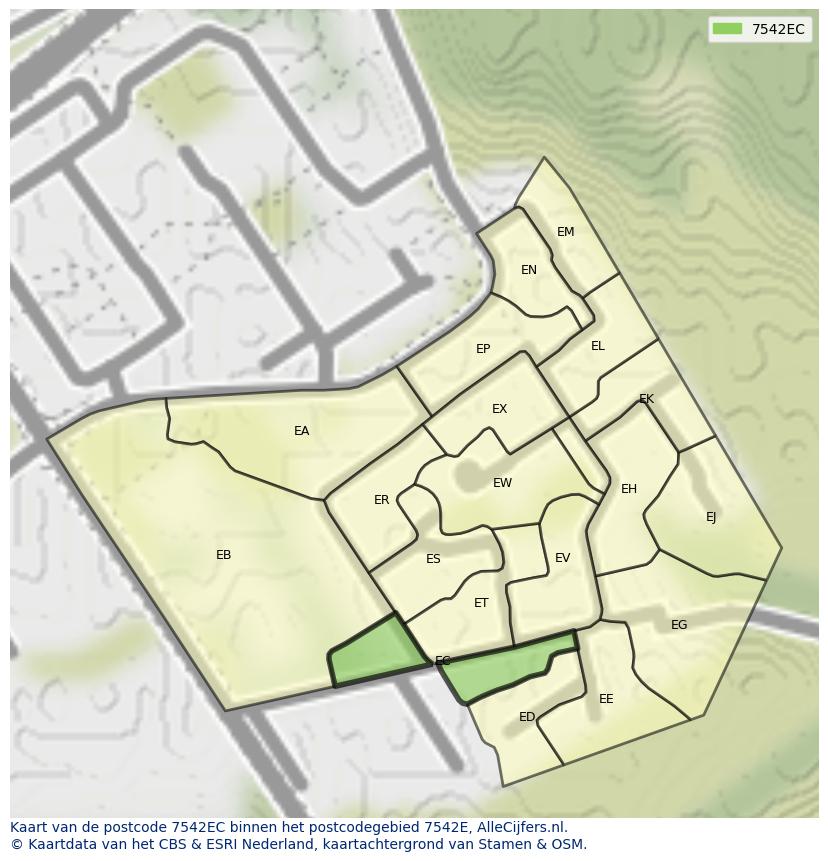 Afbeelding van het postcodegebied 7542 EC op de kaart.