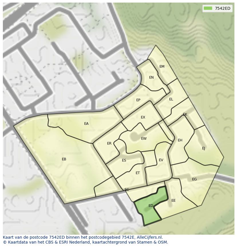 Afbeelding van het postcodegebied 7542 ED op de kaart.