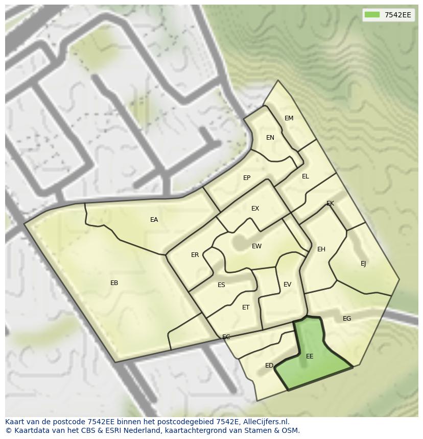 Afbeelding van het postcodegebied 7542 EE op de kaart.