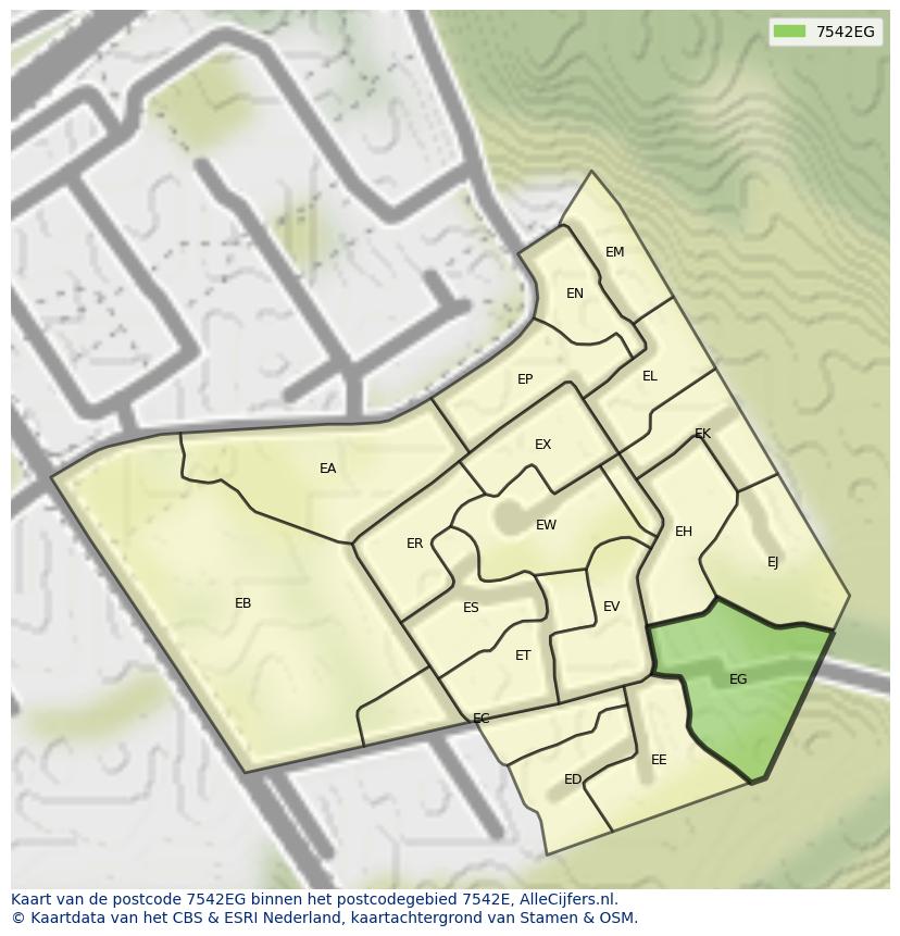 Afbeelding van het postcodegebied 7542 EG op de kaart.