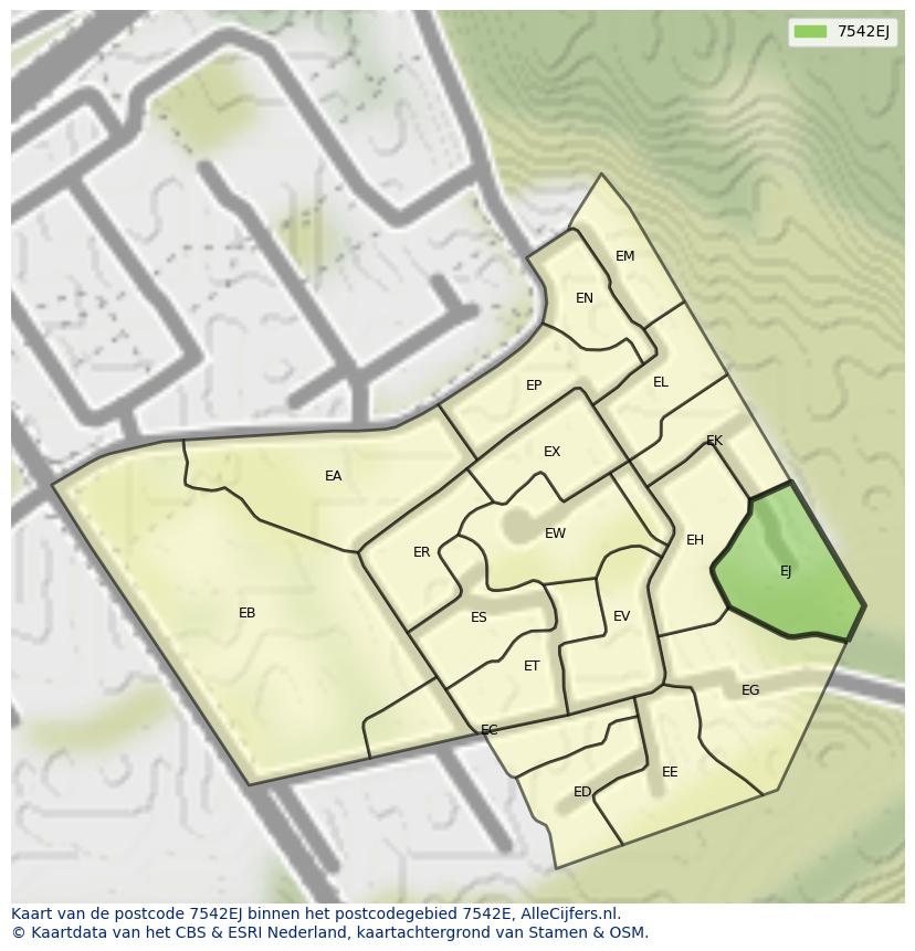 Afbeelding van het postcodegebied 7542 EJ op de kaart.