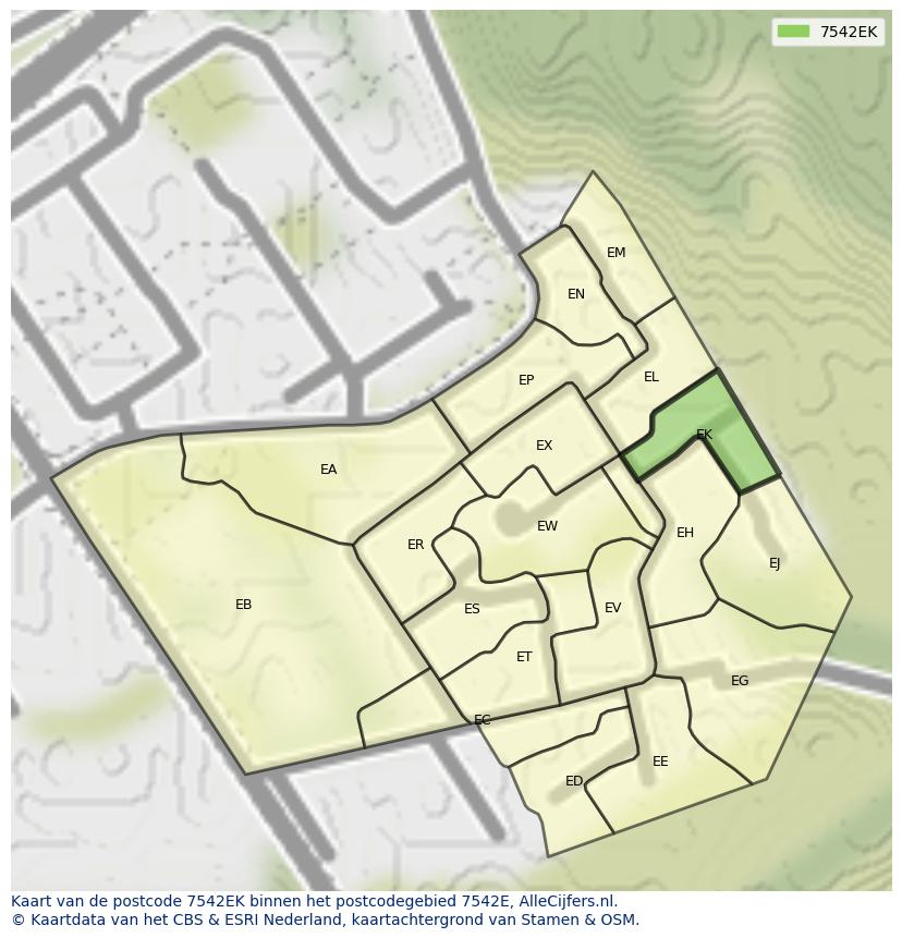 Afbeelding van het postcodegebied 7542 EK op de kaart.