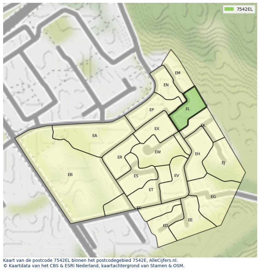 Afbeelding van het postcodegebied 7542 EL op de kaart.