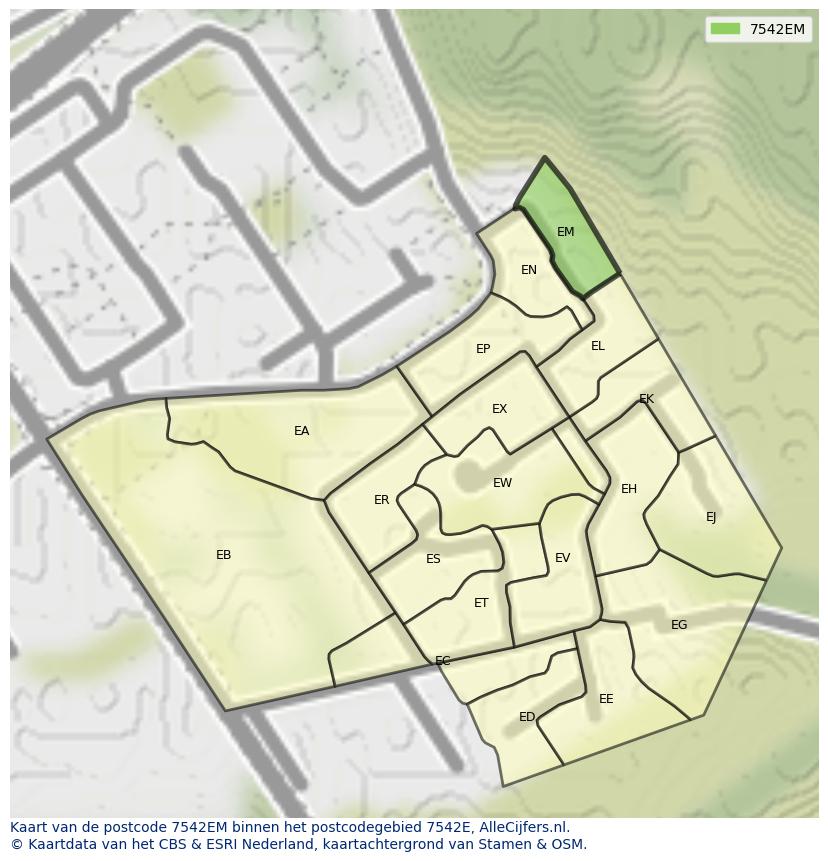 Afbeelding van het postcodegebied 7542 EM op de kaart.
