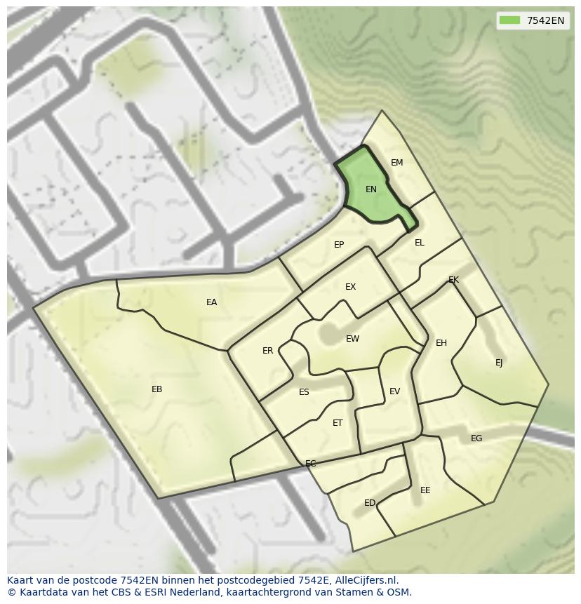Afbeelding van het postcodegebied 7542 EN op de kaart.