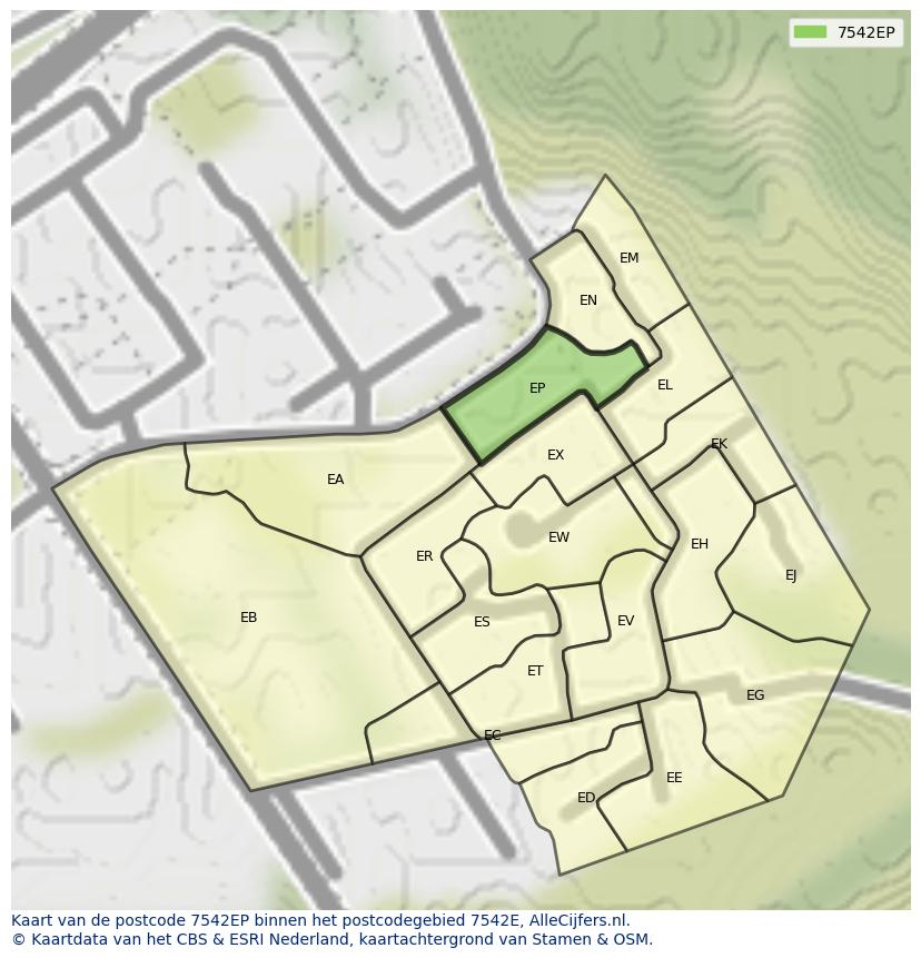 Afbeelding van het postcodegebied 7542 EP op de kaart.