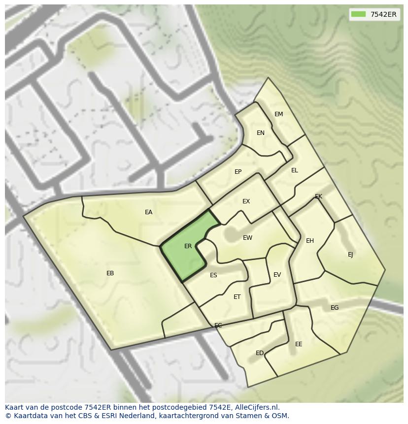 Afbeelding van het postcodegebied 7542 ER op de kaart.