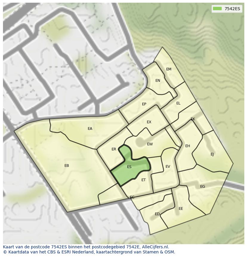 Afbeelding van het postcodegebied 7542 ES op de kaart.