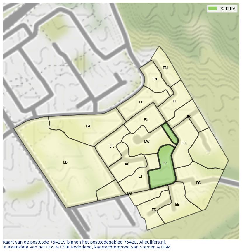 Afbeelding van het postcodegebied 7542 EV op de kaart.
