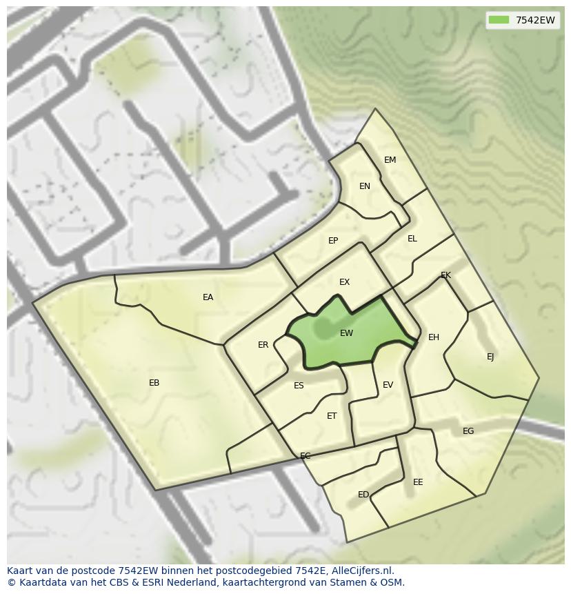 Afbeelding van het postcodegebied 7542 EW op de kaart.