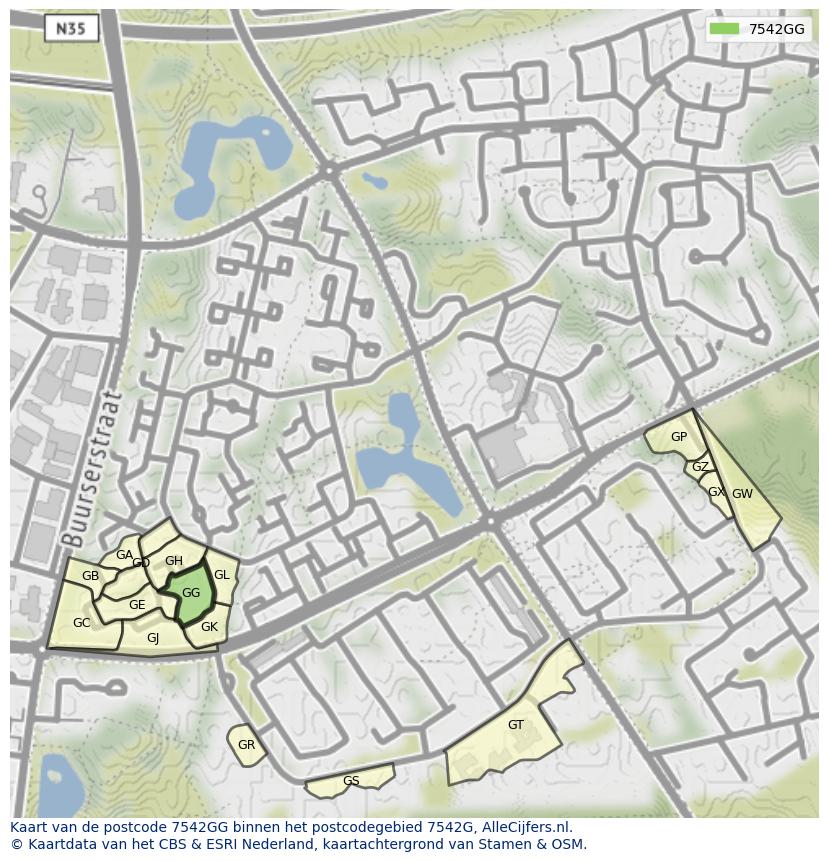 Afbeelding van het postcodegebied 7542 GG op de kaart.
