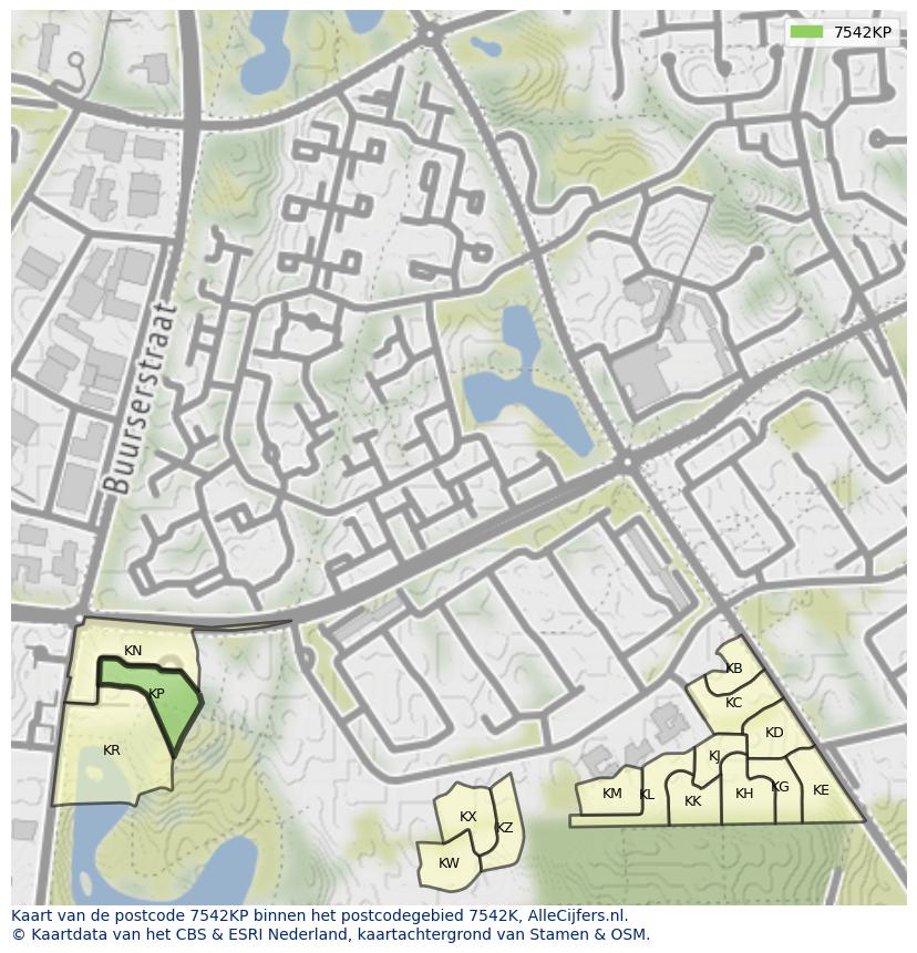 Afbeelding van het postcodegebied 7542 KP op de kaart.