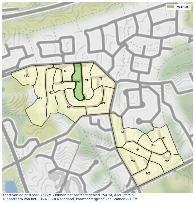 Afbeelding van het postcodegebied 7542 MG op de kaart.