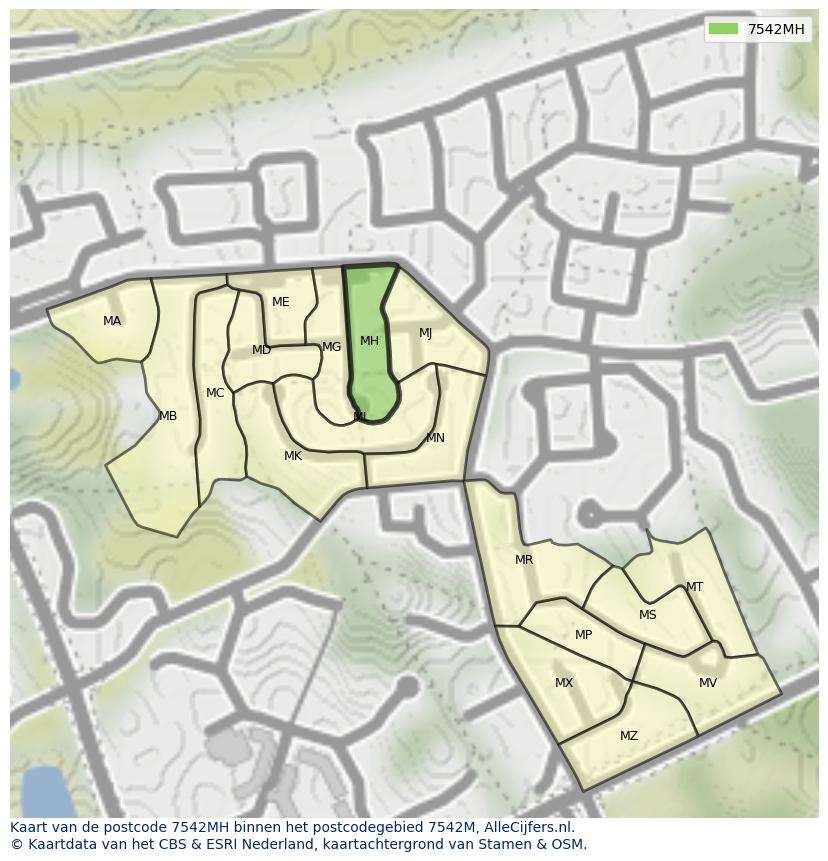 Afbeelding van het postcodegebied 7542 MH op de kaart.