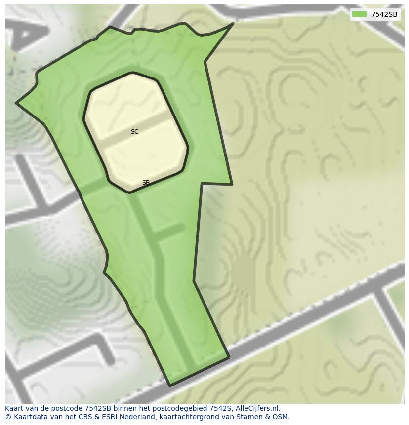 Afbeelding van het postcodegebied 7542 SB op de kaart.