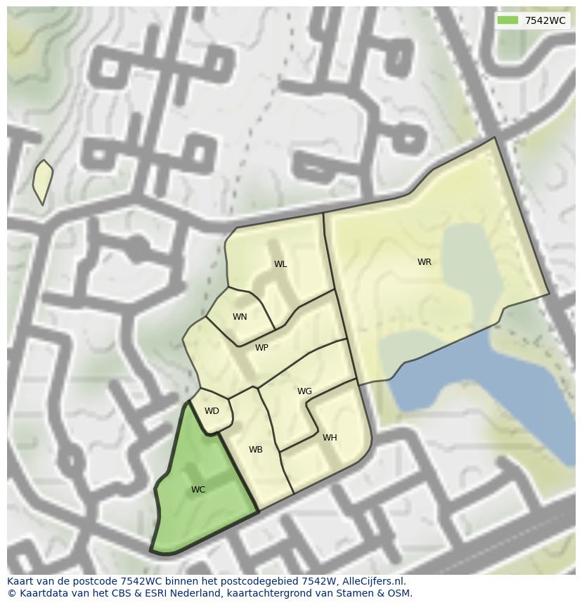 Afbeelding van het postcodegebied 7542 WC op de kaart.