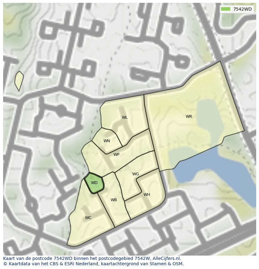 Afbeelding van het postcodegebied 7542 WD op de kaart.