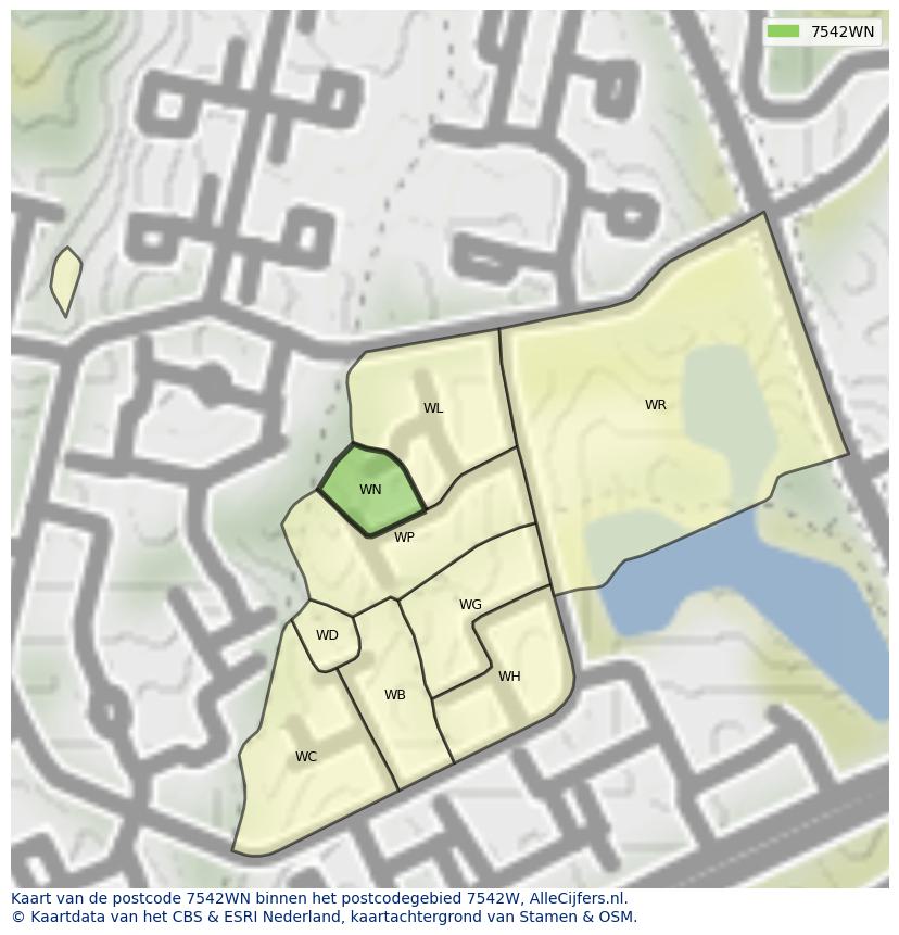 Afbeelding van het postcodegebied 7542 WN op de kaart.