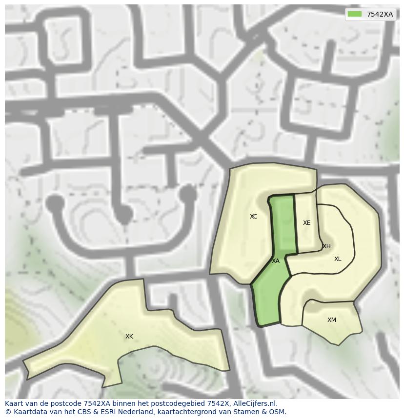 Afbeelding van het postcodegebied 7542 XA op de kaart.