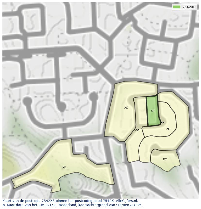Afbeelding van het postcodegebied 7542 XE op de kaart.