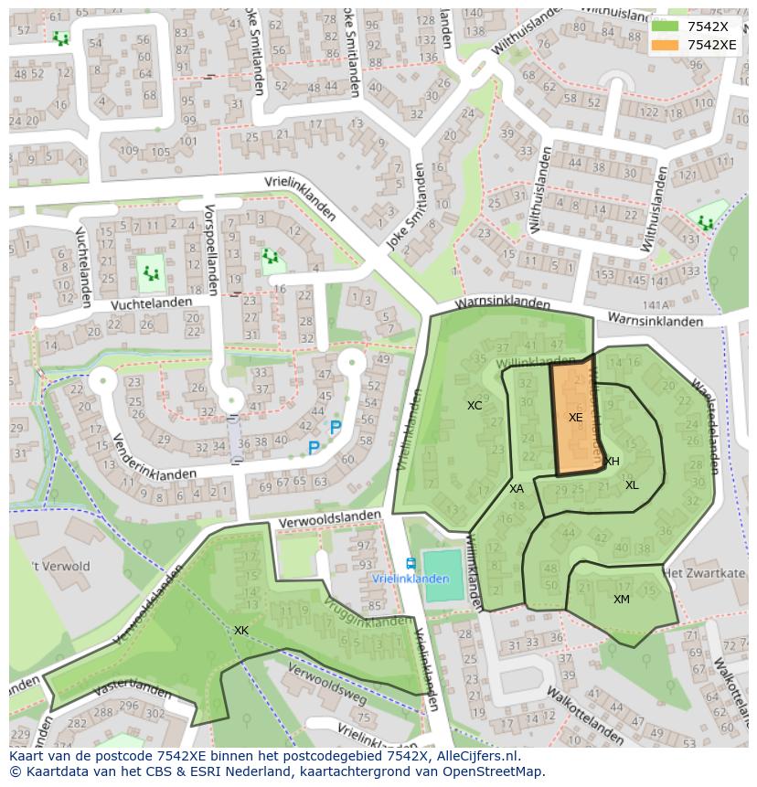 Afbeelding van het postcodegebied 7542 XE op de kaart.