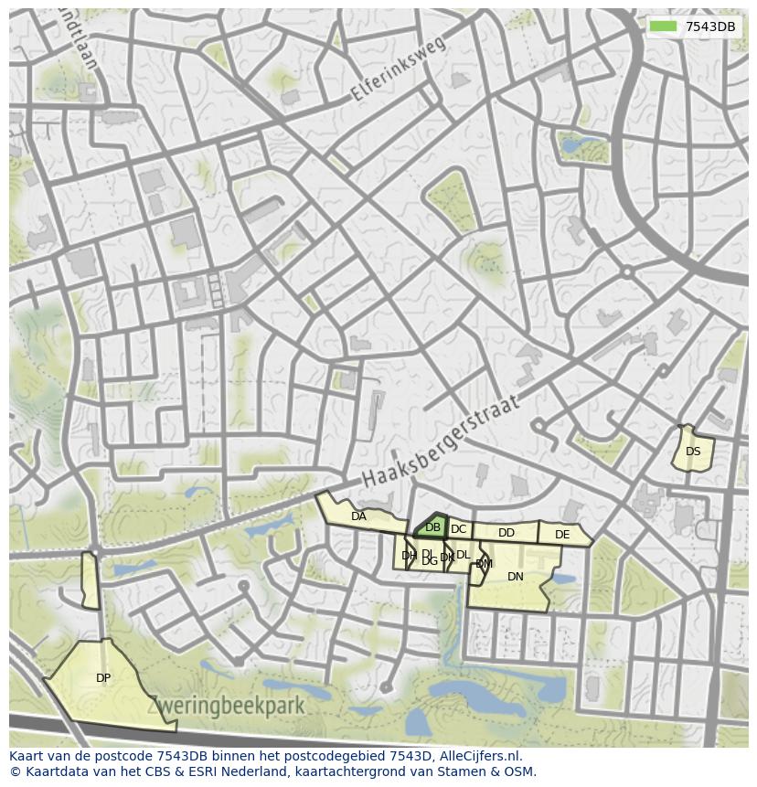 Afbeelding van het postcodegebied 7543 DB op de kaart.