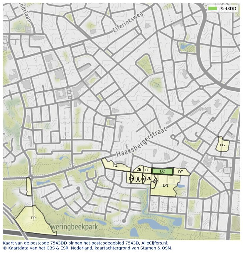 Afbeelding van het postcodegebied 7543 DD op de kaart.