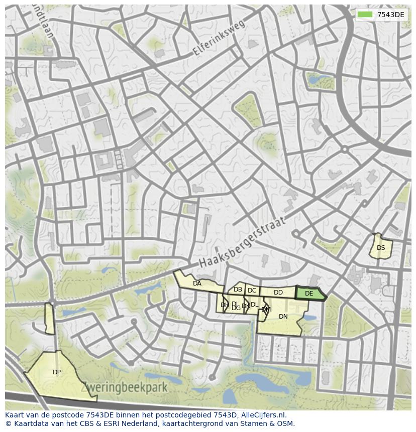 Afbeelding van het postcodegebied 7543 DE op de kaart.