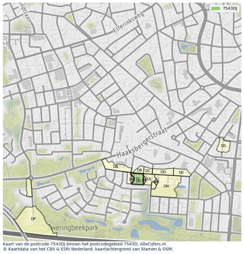 Afbeelding van het postcodegebied 7543 DJ op de kaart.