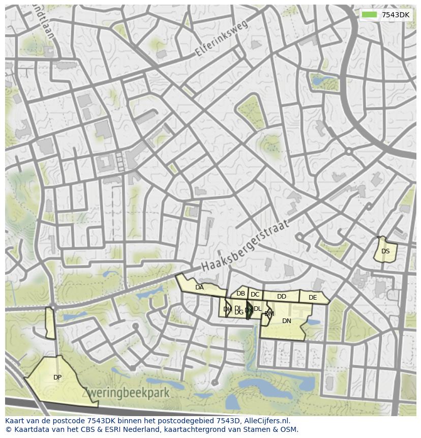 Afbeelding van het postcodegebied 7543 DK op de kaart.