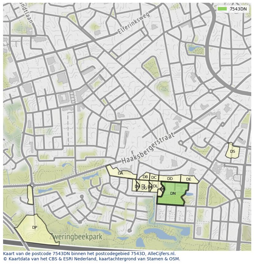 Afbeelding van het postcodegebied 7543 DN op de kaart.