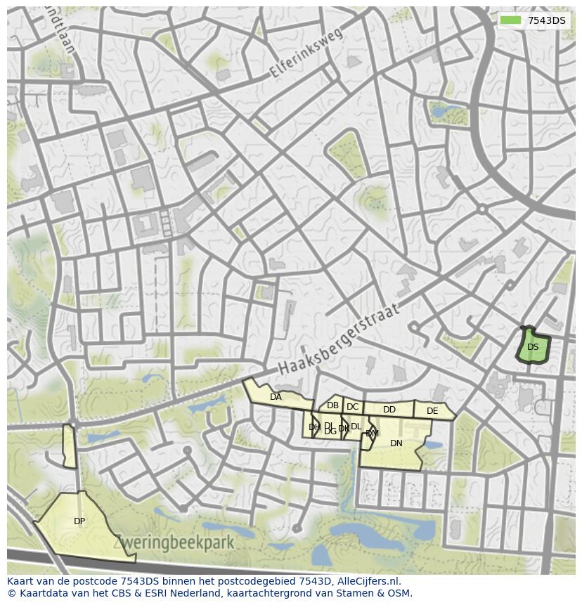 Afbeelding van het postcodegebied 7543 DS op de kaart.