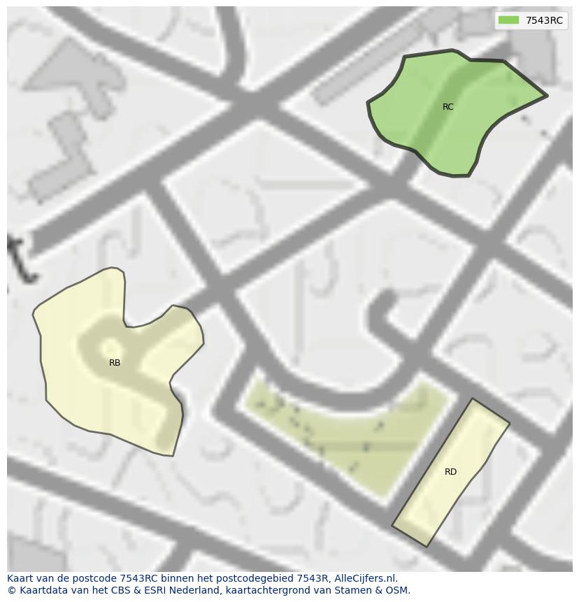 Afbeelding van het postcodegebied 7543 RC op de kaart.