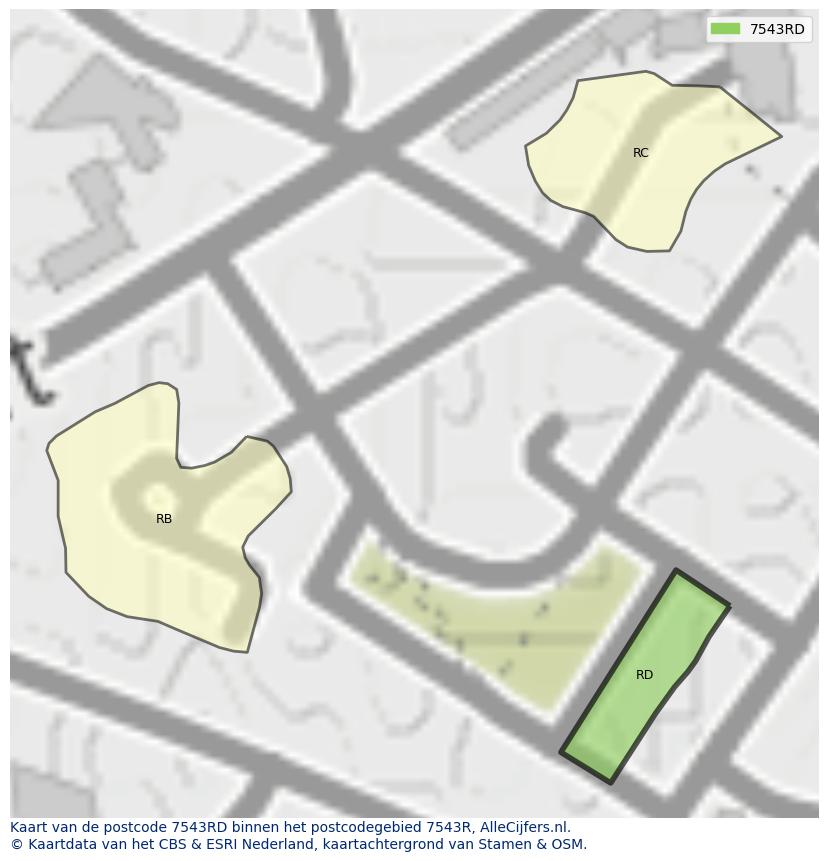 Afbeelding van het postcodegebied 7543 RD op de kaart.